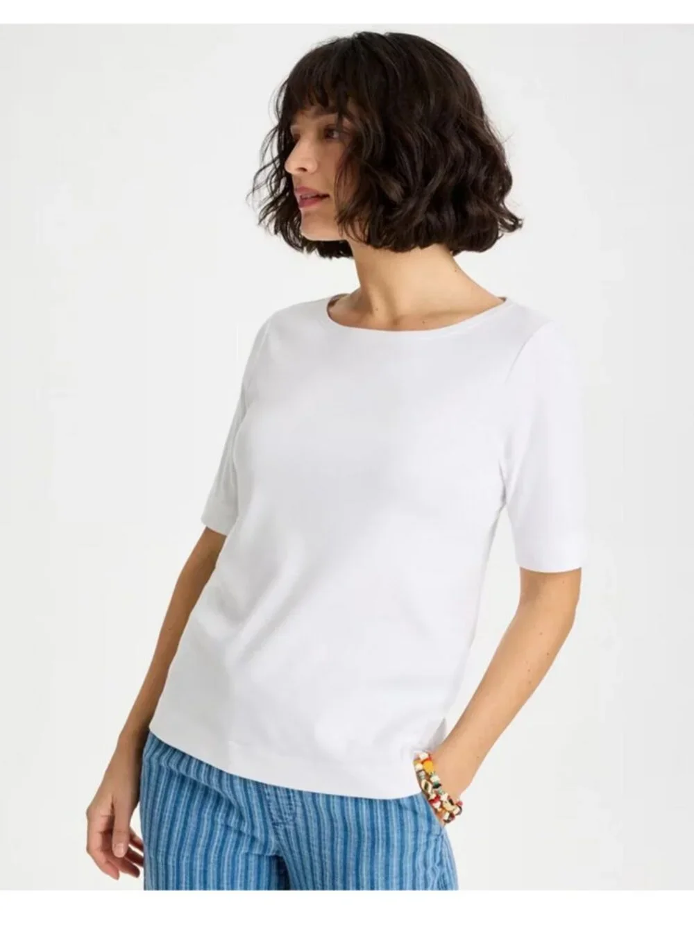 2 Chico's Pima Cotton Elbow Sleeve Tees Solid White Solid Black - Picture 2 of 9